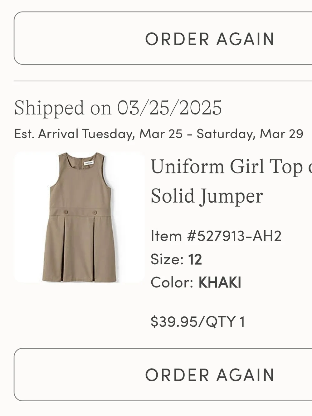 Lands' End Girls' Khaki Pleated School Jumper Dress☆☆school uniform